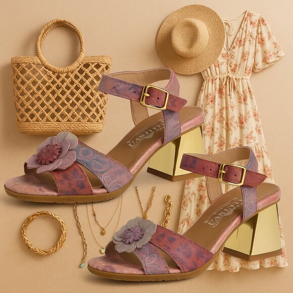 L’Artiste by Spring Step Sandals – Handcrafted Leather Floral Heel - Picture 2 of 14